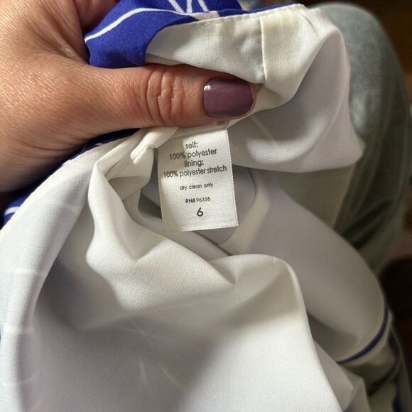 Susana Monaco 6 Royal‎ Blue White Dress Sleeveless Belted Tank Printed Sheath - Picture 10 of 10